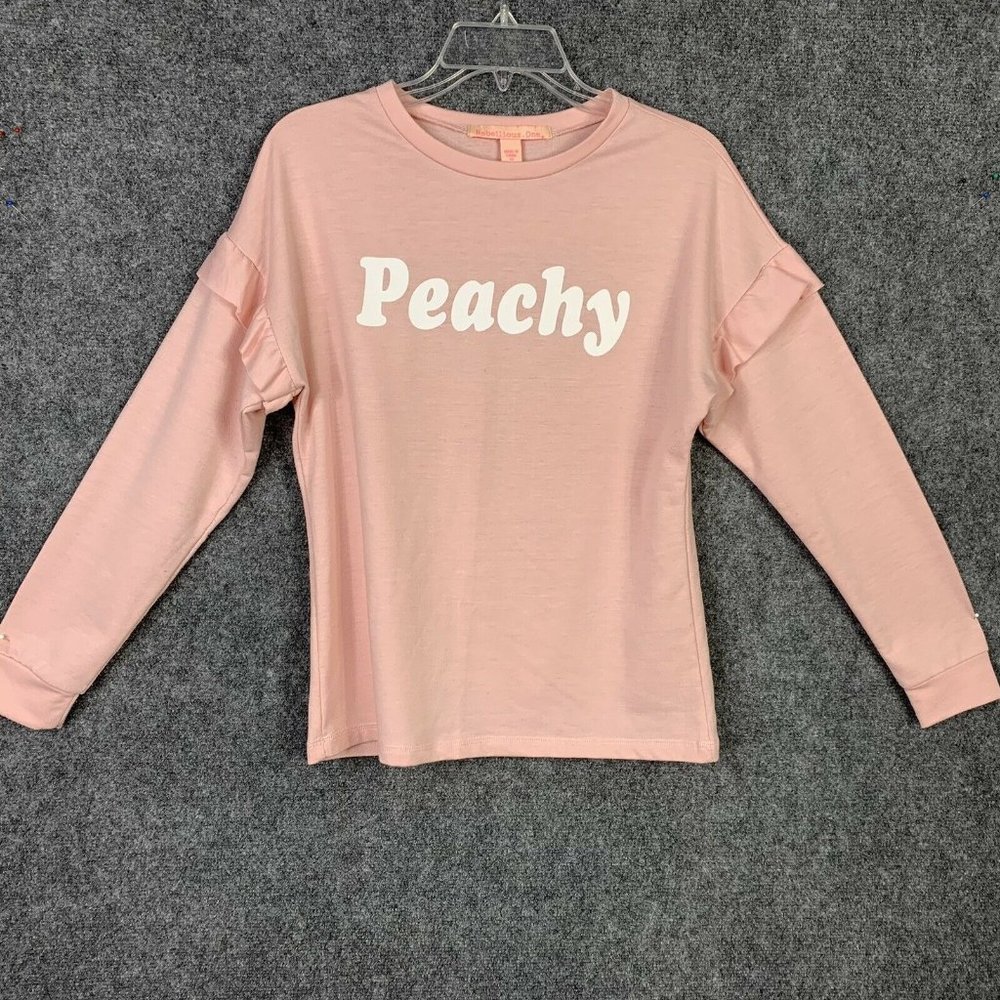 Rebellious One Light Sweatshirt Ruffle Shoulder Text Peachy Size XS